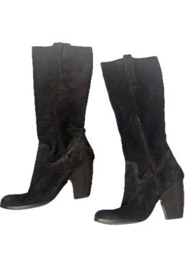 Steve Madden Black Suede Mid-Calf Block Heel Boots
